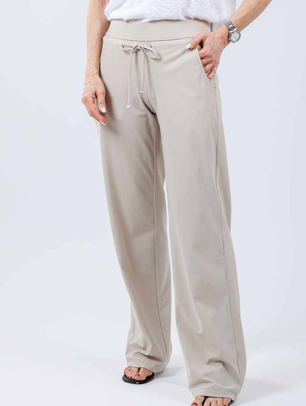 RAFFAELLO ROSSI Candice Wide-Leg Drawstring Pants in Light Taupe